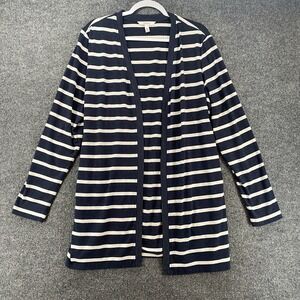 LTS Basics Cardigan‎ Womens M Blue Striped Open Front Cozy Comfy Lounge Casual